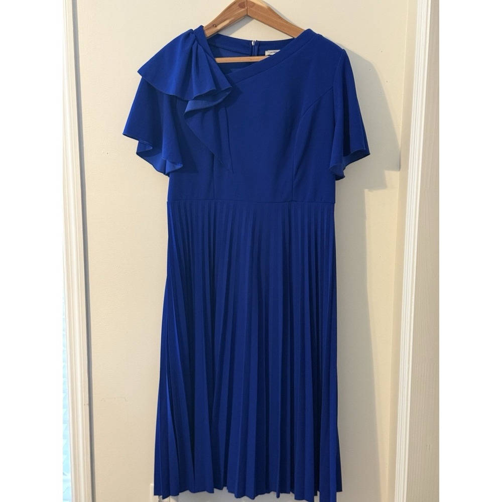 AOMEI Blue Pleated Ruffle A-Line Dress 2XL Long Women's Classic Church Formal